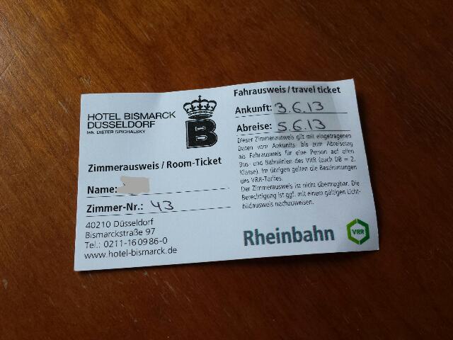 Got a Rheinbahn travel ticket from hotel